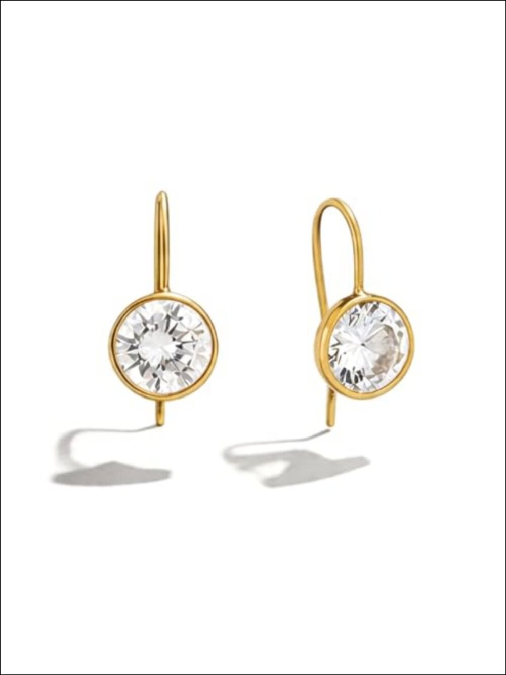 Gold Plated Drop Earrings Cubic Zirconia Bezel Set